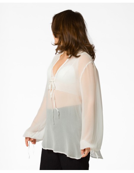 BLUSA SCOLLO A V IN PURA SETA CHIFFON "SIBILLA"