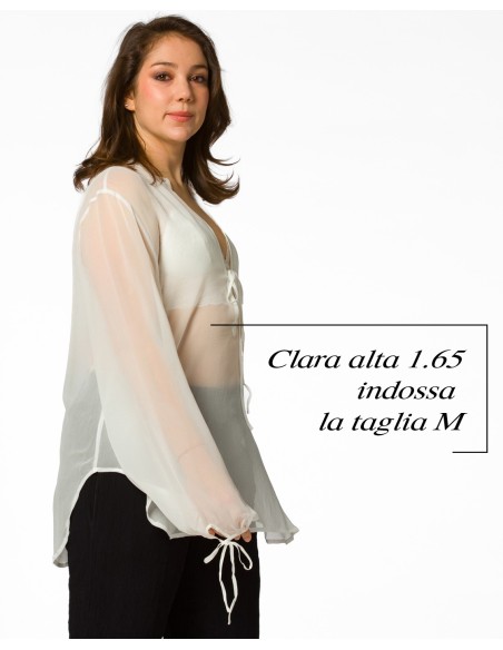BLUSA SCOLLO A V IN PURA SETA CHIFFON "SIBILLA"