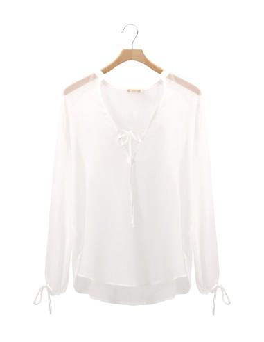 BLUSA SCOLLO A V IN PURA SETA CHIFFON "SIBILLA"