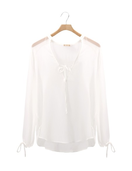 BLUSA SCOLLO A V IN PURA SETA CHIFFON "SIBILLA"