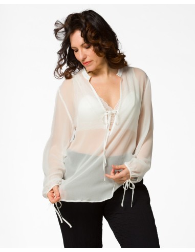 BLUSA SCOLLO A V IN PURA SETA CHIFFON "SIBILLA"