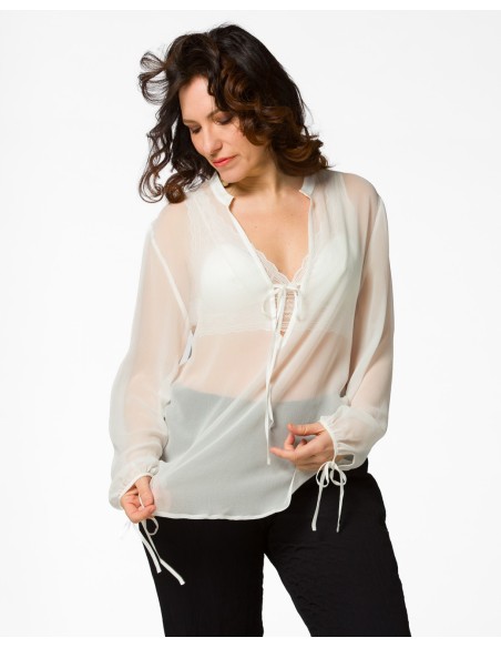 BLUSA SCOLLO A V IN PURA SETA CHIFFON "SIBILLA"