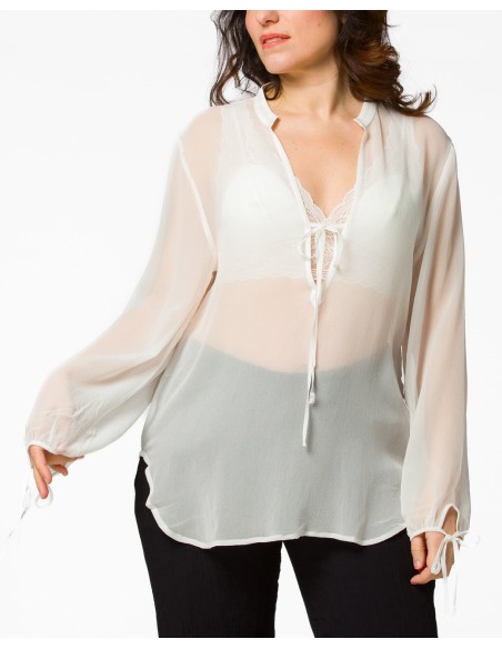 BLUSA SCOLLO A V IN PURA SETA CHIFFON "SIBILLA"