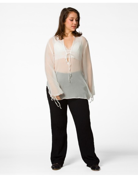 BLUSA SCOLLO A V IN PURA SETA CHIFFON "SIBILLA"