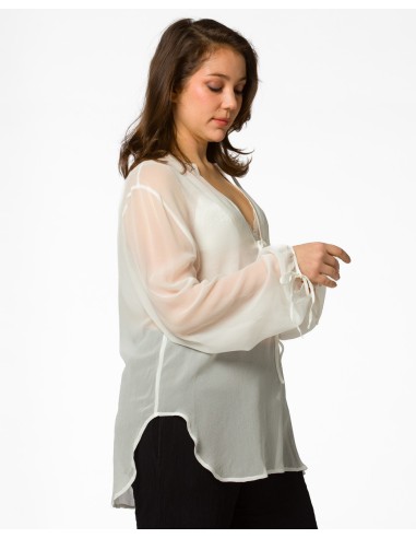 BLUSA SCOLLO A V IN PURA SETA CHIFFON "SIBILLA"