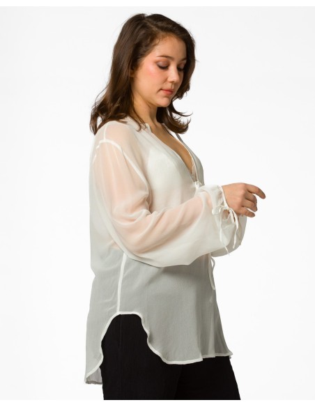 BLUSA SCOLLO A V IN PURA SETA CHIFFON "SIBILLA"