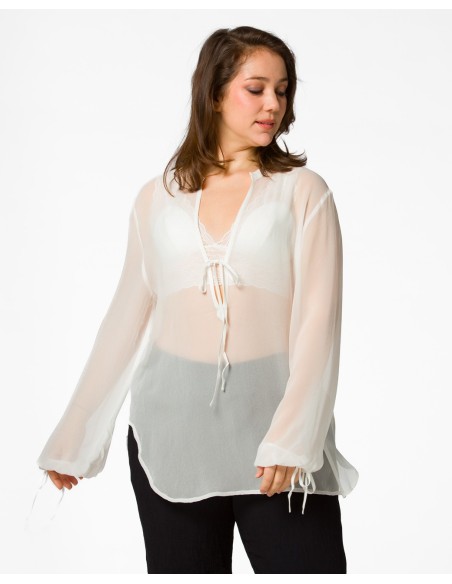 BLUSA SCOLLO A V IN PURA SETA CHIFFON "SIBILLA"