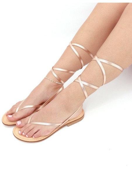 SANDALO CAPRESE INFRADITO DONNA IN PELLE E CUOIO "AFRODITE"
