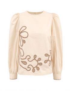 BLUSA RICAMATA A MANICHE LUNGHE IN 100% COTONE BIOLOGICO  "ANANDA"