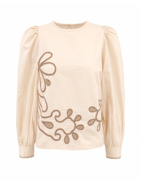BLUSA RICAMATA A MANICHE LUNGHE IN 100% COTONE BIOLOGICO  "ANANDA"