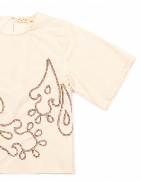 BLUSA A MANICHE CORTE IN 100% COTONE BIOLOGICO "CARARA"