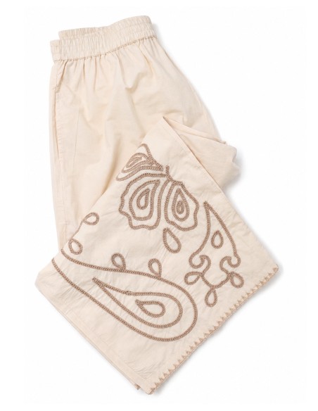 PANTALONE RICAMATO IN 100% COTONE BIOLOGICO "OLA"